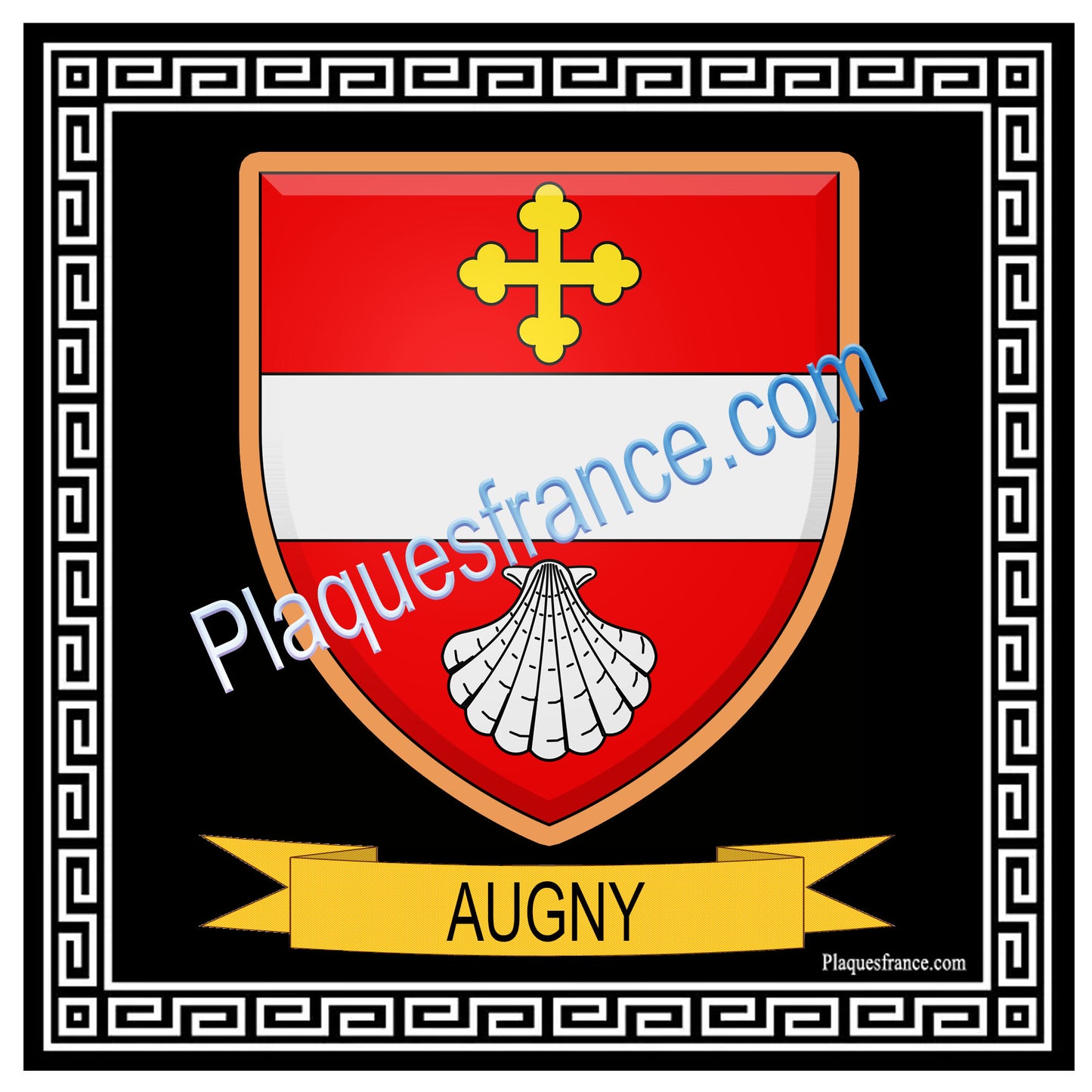 Plaque métal décorative  fond noir carré 30 x  30cm  blason Augny, canton Les Coteaux de Moselle 57