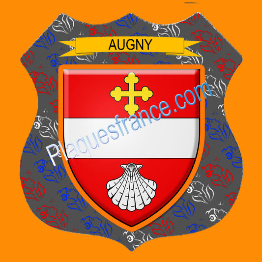 Plaque métal décorative écusson fond marianne  Ø 30cm  blason Augny, canton Les Coteaux de Moselle 57