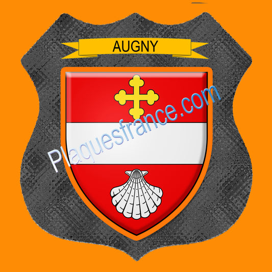 Plaque métal décorative écusson fond métal+verre  Ø 30cm  blason Augny, canton Les Coteaux de Moselle 57