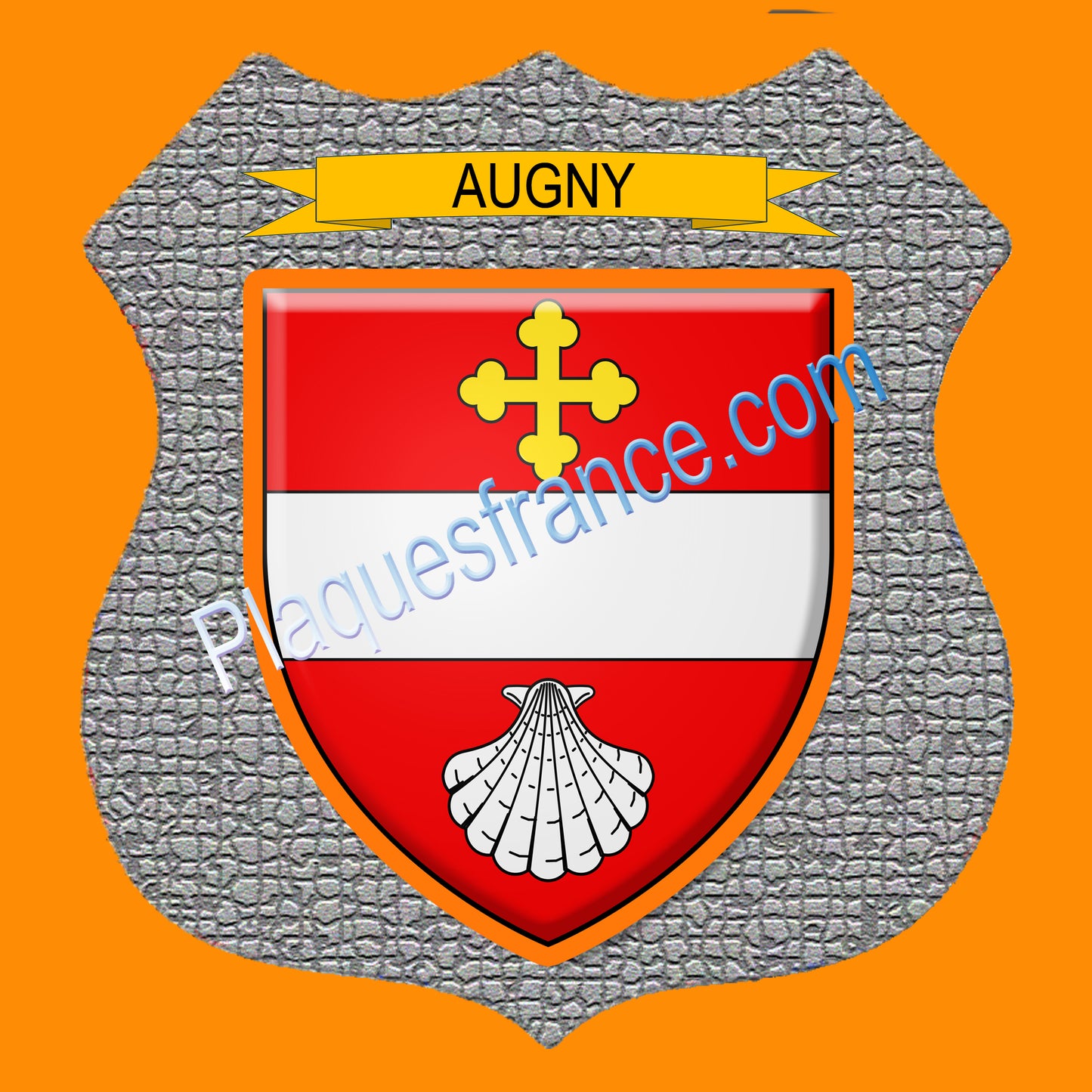 Plaque métal décorative écusson fond mozaiques  Ø 30cm  blason Augny, canton Les Coteaux de Moselle 57