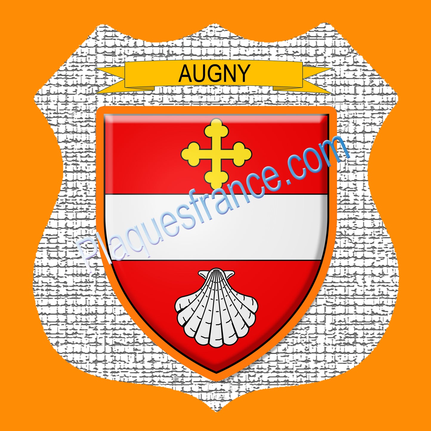 Plaque métal décorative écusson fond craquelures  Ø 30cm  blason Augny, canton Les Coteaux de Moselle 57