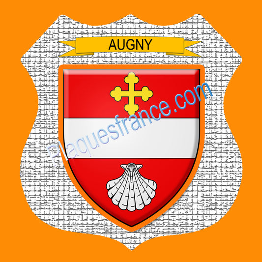 Plaque métal décorative écusson fond craquelures  Ø 30cm  blason Augny, canton Les Coteaux de Moselle 57