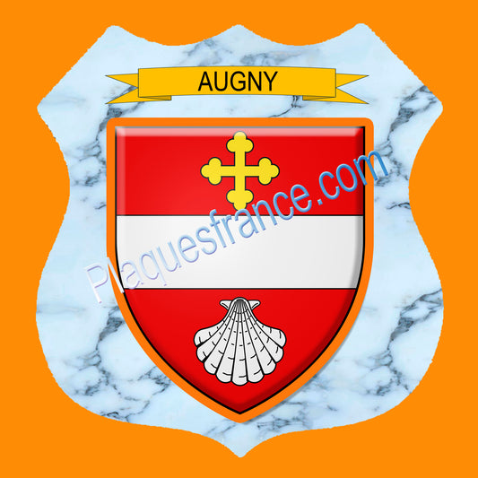 Plaque métal décorative écusson fond marbre  Ø 30cm  blason Augny, canton Les Coteaux de Moselle 57
