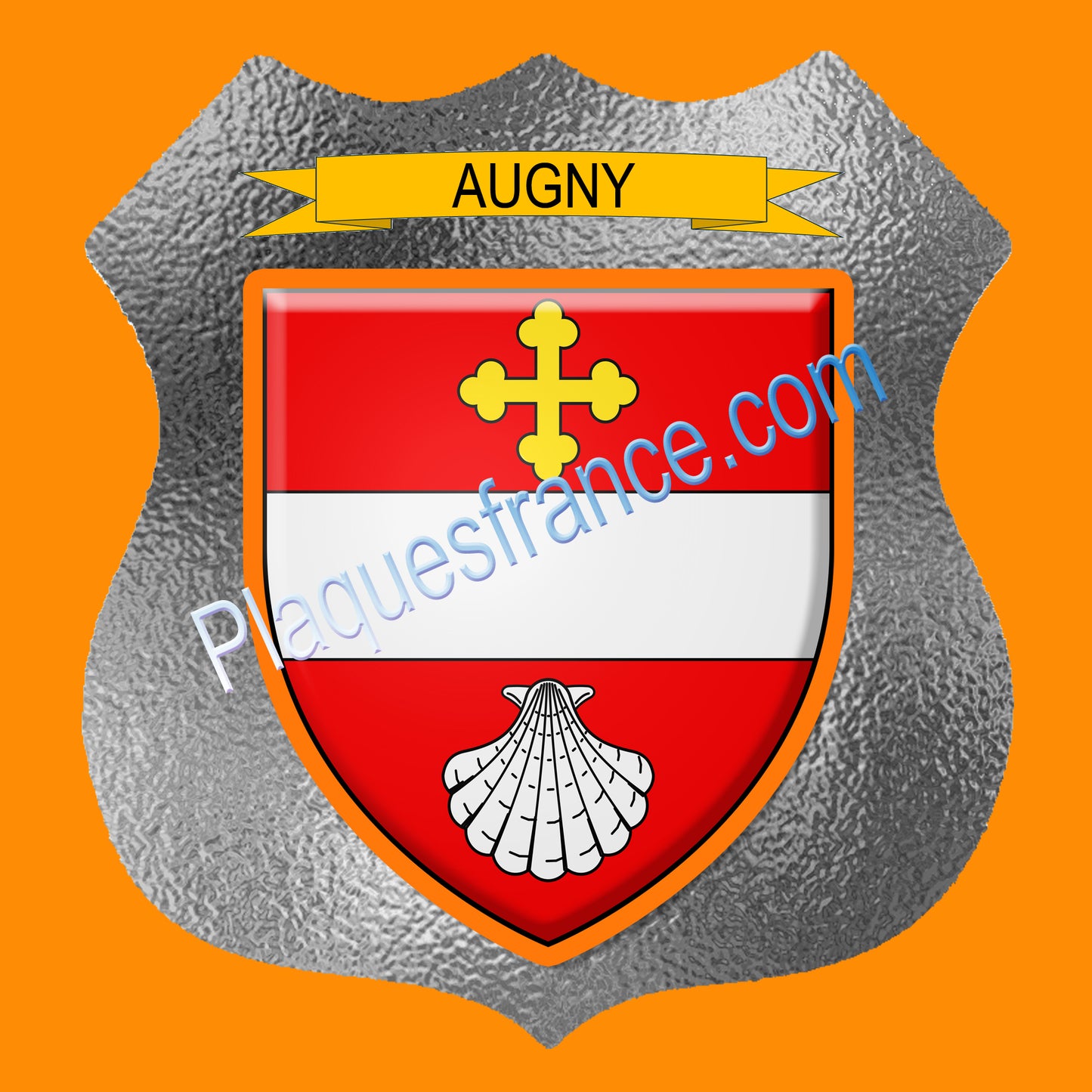 Plaque métal décorative écusson fond verre dépoli  Ø 30cm  blason Augny, canton Les Coteaux de Moselle 57