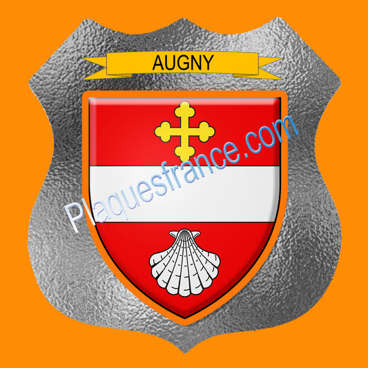 Plaque métal décorative écusson fond verre dépoli  Ø 30cm  blason Augny, canton Les Coteaux de Moselle 57