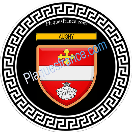 Plaque métal décorative  fond noir ronde  Ø 30cm  blason Augny, canton Les Coteaux de Moselle 57