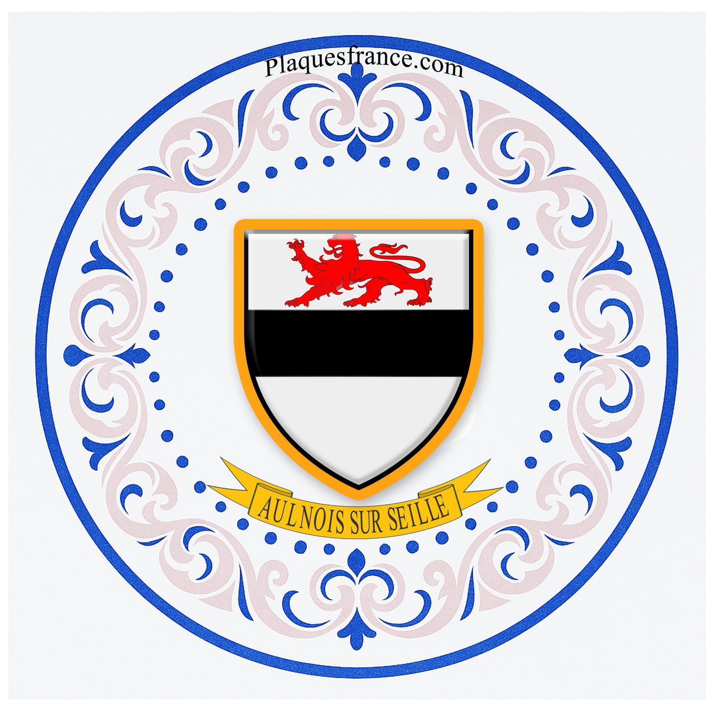 Plaque métal décorative aile lys ronde Ø 30 cm blason Aulnois-sur-Seille, canton du Saulnois Moselle 57