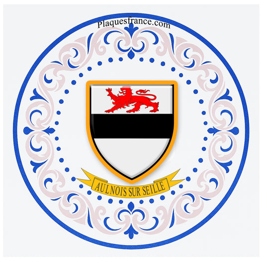 Plaque métal décorative aile lys ronde Ø 30 cm blason Aulnois-sur-Seille, canton du Saulnois Moselle 57