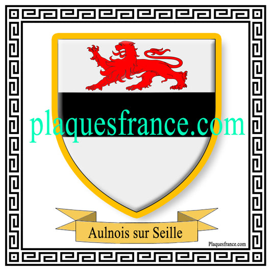 Plaque métal décorative fond blanc carrée 30x30 cm blason de Aulnois-sur-Seille, canton du Saulnois Moselle 57