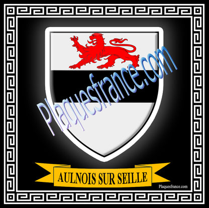 Plaque métal décorative fond blanc carrée 30x30 cm blason de Aulnois-sur-Seille, canton du Saulnois Moselle 57