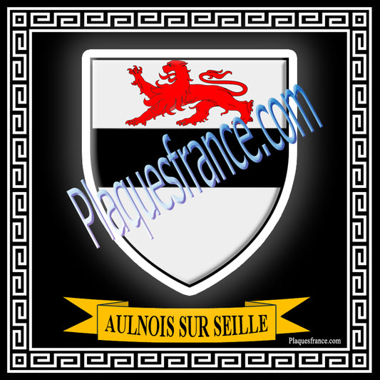 Plaque métal décorative fond noir carrée 30x30 cm blason de Aulnois-sur-Seille, canton du Saulnois Moselle 57