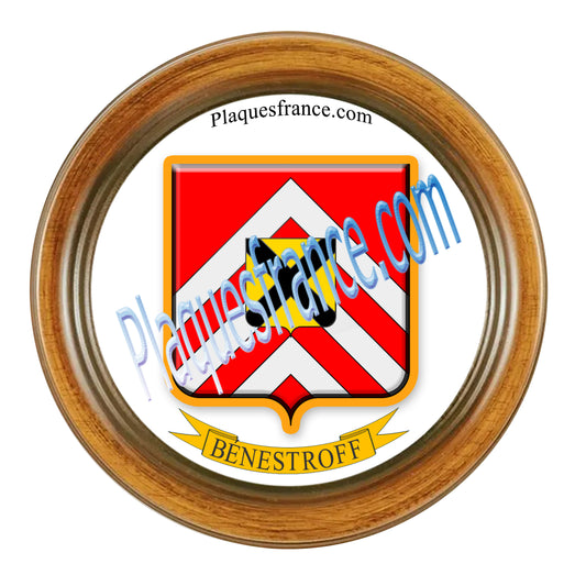 Plaque métal décorative format rond Ø 30 cm cadre bois Bénestroff, canton du Saulnois, Moselle 57