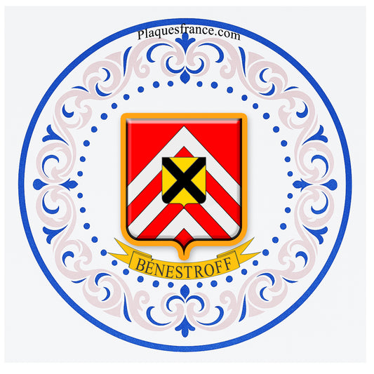 Plaque métal décorative aile lys ronde Ø 30 cm blason Bénestroff, canton du Saulnois Moselle 57