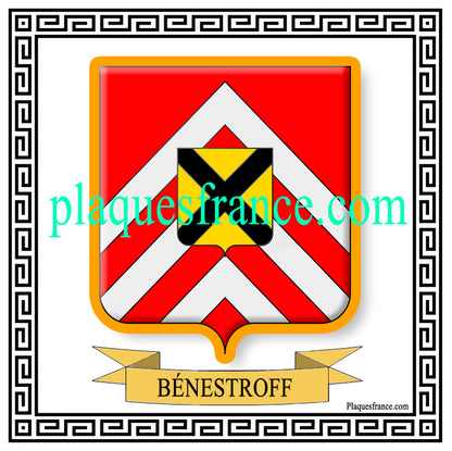 Plaque métal décorative fond blanc carrée 30x30 cm blason de Bénestroff, canton du Saulnois Moselle 57