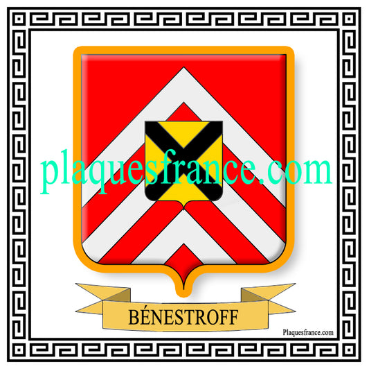 Plaque métal décorative fond blanc carrée 30x30 cm blason de Bénestroff, canton du Saulnois Moselle 57