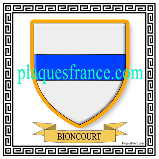 Plaque métal décorative fond blanc carrée 30x30 cm blason de Bioncourt, canton du Saulnois Moselle 57