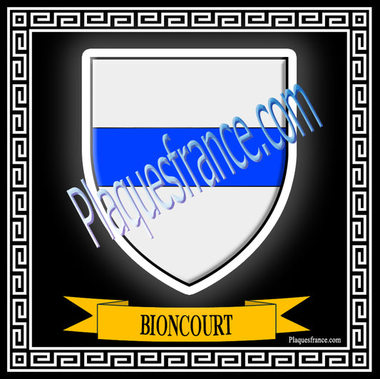 Plaque métal décorative fond noir carrée 30x30 cm blason de Bioncourt, canton du Saulnois Moselle 57