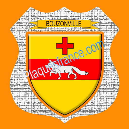 Plaque métal décorative écusson fond craquelures format  Ø 30cm  blason Bouzonville, canton Bouzonville 57