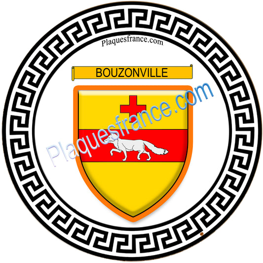 Plaque métal décorative fond blanc rond  Ø 30 cm blason Bouzonville, canton Bouzonville 57