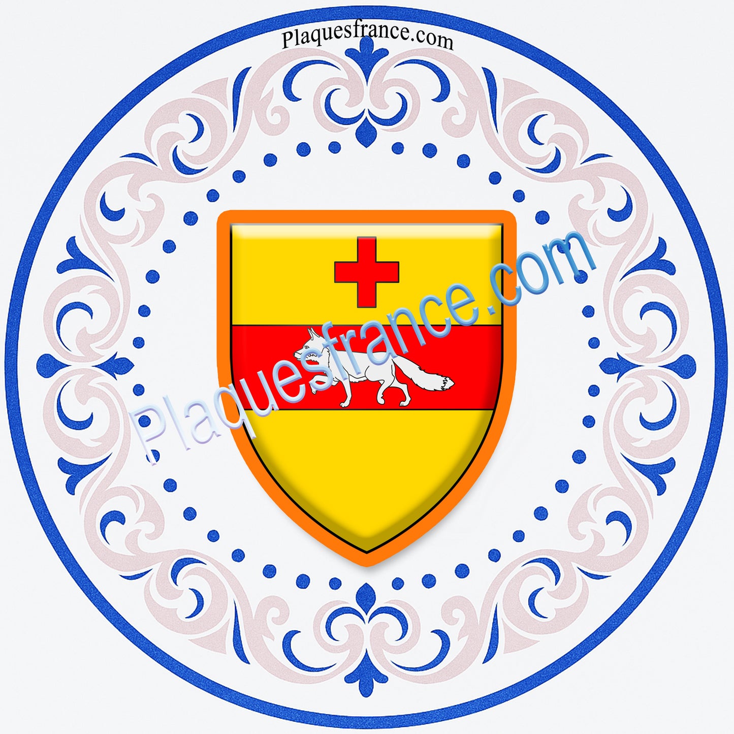 Plaque métal décorative façon assiette aile lys Ø 30 cm blason Bouzonville, canton Bouzonville 57