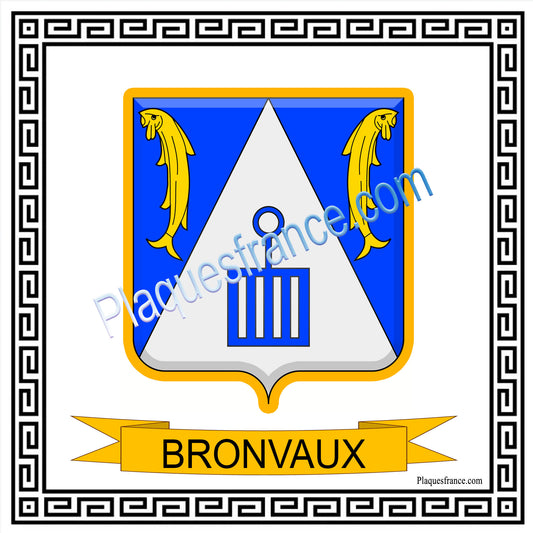 Plaque métal décorative fond blanc carré 30 x 30cm  blason Bronvaux, canton Rombas 57