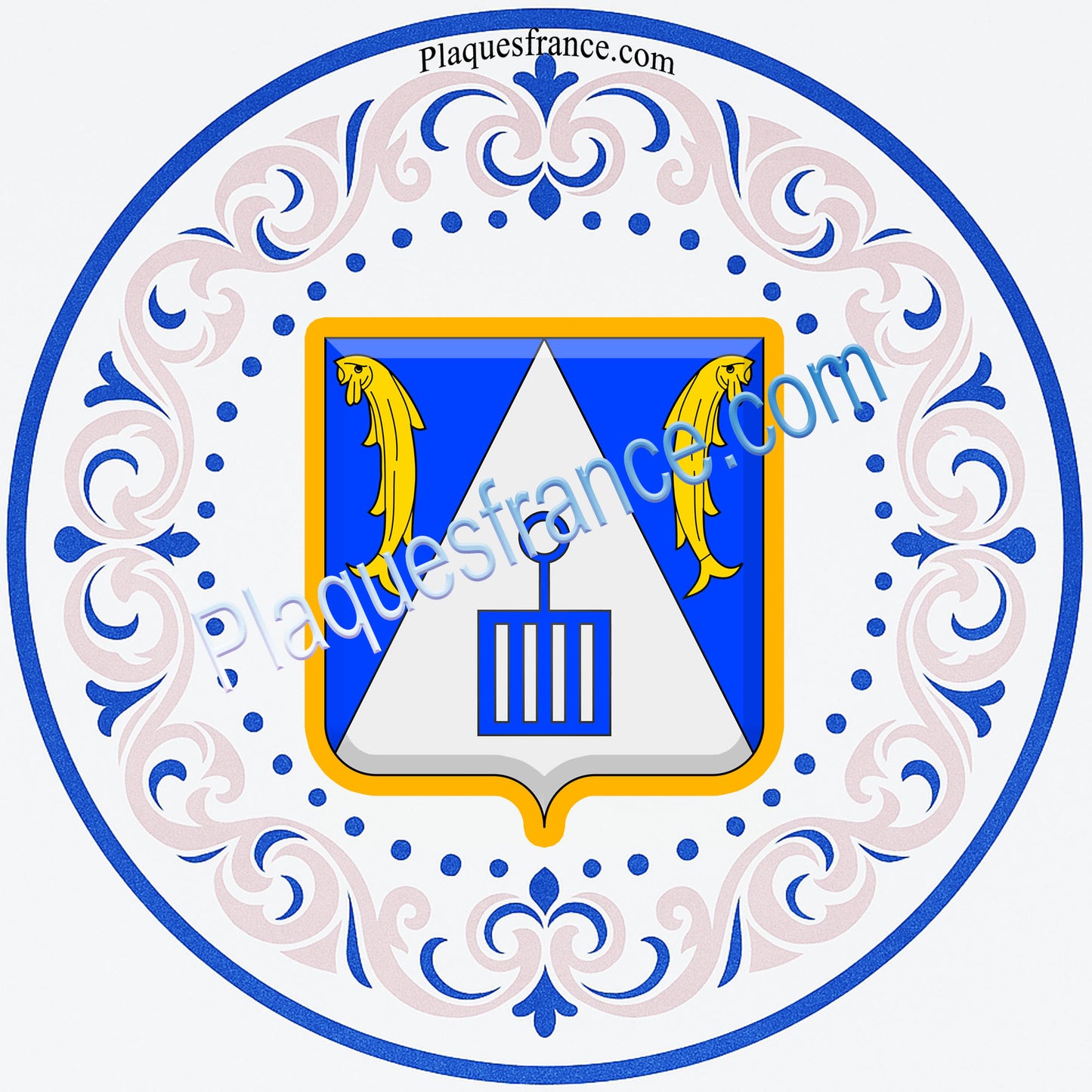 Plaque métal décorative façon assiette aile lys Ø 30cm  blason Bronvaux, canton Rombas 57
