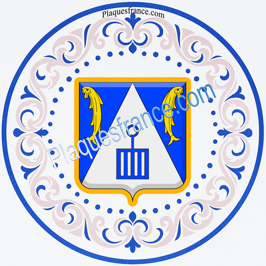 Plaque métal décorative façon assiette aile lys Ø 30cm  blason Bronvaux, canton Rombas 57