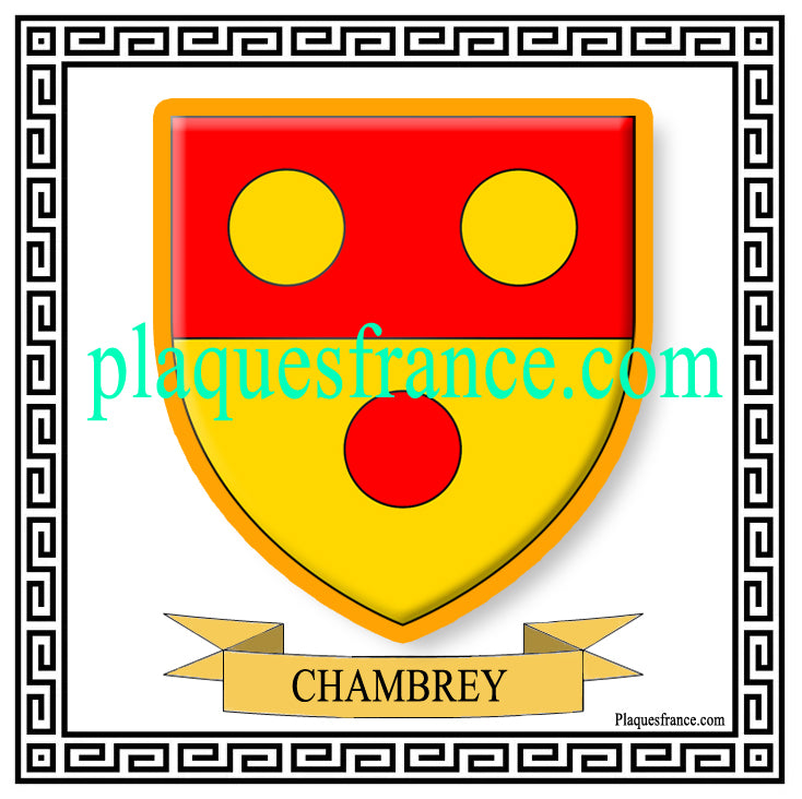 Plaque métal décorative fond noir carrée 30x30 cm blason de Chambrey, canton du Saulnois Moselle 57