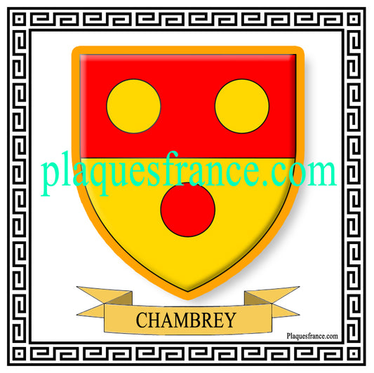 Plaque métal décorative fond blanc carrée 30x30 cm blason de Chambrey, canton du Saulnois Moselle 57