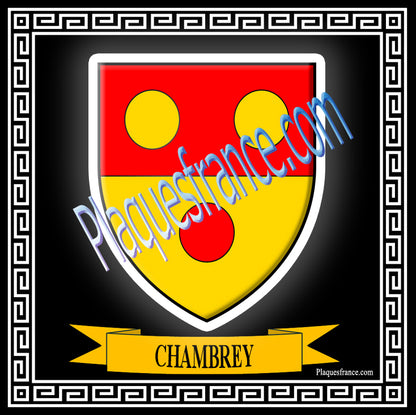 Plaque métal décorative fond noir carrée 30x30 cm blason de Chambrey, canton du Saulnois Moselle 57