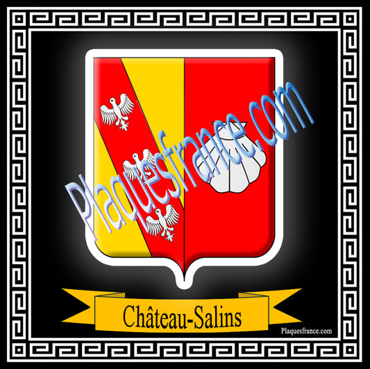 Plaque métal décorative fond noir carrée 30x30 cm blason de Château-Salins, canton du Saulnois Moselle 57