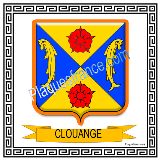 Plaque métal décorative fond blanc carré 30 x 30 cm blason Clouange, canton Hayange 57