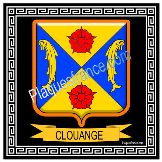 Plaque métal décorative fond noir carré 30 x 30 cm blason Clouange, canton Hayange 57
