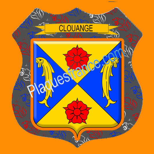 Plaque métal décorative format écusson Ø 30cm fond marianne blason Clouange, Moselle 57