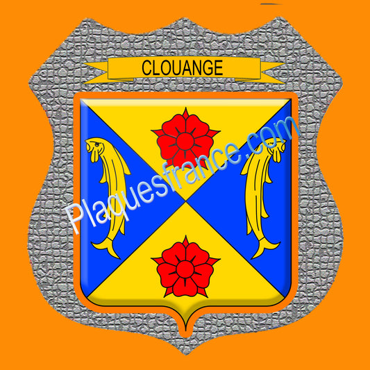 Plaque métal décorative format écusson Ø 30cm fond mozaique blason Clouange, Moselle 57