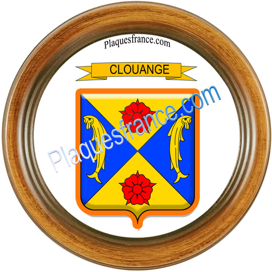 Plaque métal décorative cadre bois rond Ø 30 cm blason Clouange, canton Hayange 57