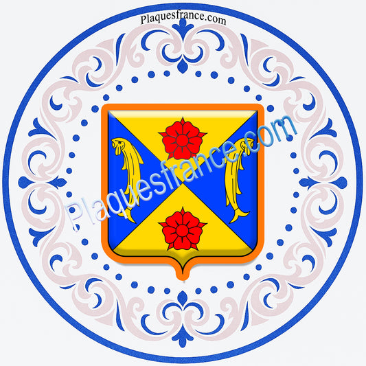 Plaque métal décorative façon assiette aile lys Ø 30 cm blason Clouange, canton Hayange 57