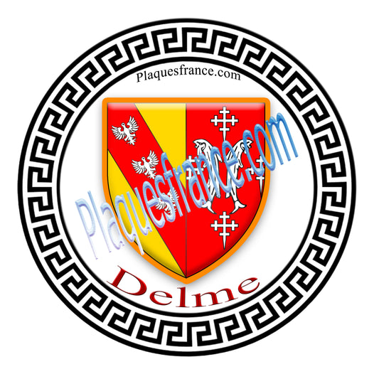 Plaque métal décorative fond blanc ronde Ø 30 cm Delme, canton du Saulnois Moselle 57