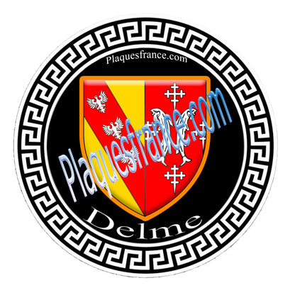 Plaque métal décorative fond blanc ronde Ø 30 cm Delme, canton du Saulnois Moselle 57