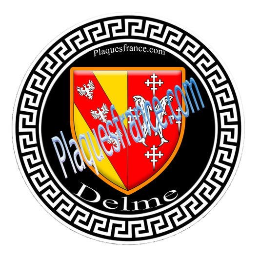 Plaque métal décorative fond noir ronde Ø 30 cm Delme, canton du Saulnois Moselle 57