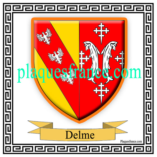 Plaque métal décorative fond blanc carrée 30x30 cm blason de Delme, canton du Saulnois Moselle 57