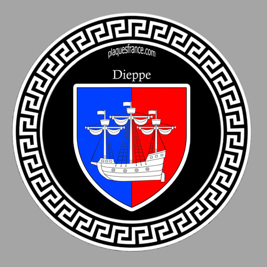 Plaque métal décorative ronde noire Ø 30 cm blason Dieppe, Seine Maritime (76)
