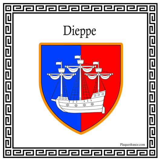 Plaque métal décorative carrée blanche 30 x 30 cm blason Dieppe, Seine Maritime (76)