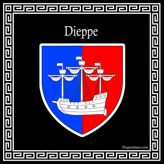 Plaque métal décorative carrée noire 30 x 30 cm blason Dieppe, Seine Maritime (76)