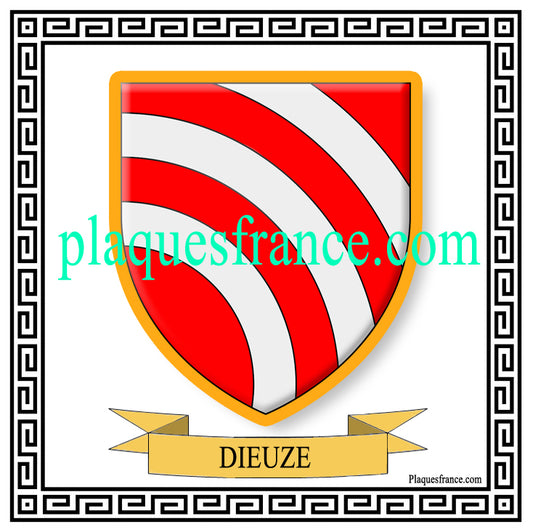 Plaque métal décorative fond blanc carrée 30x30 cm blason de Dieuze, canton du Saulnois Moselle 57