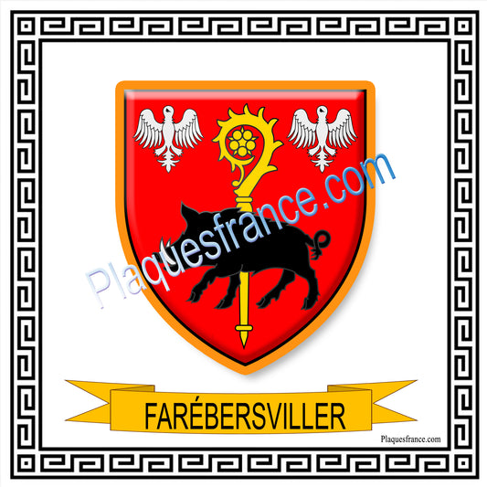 Plaque métal décorative fond blanc carrée 30 x 30 cm blason Farébersviller, canton de Freyming-Merlebach, Moselle 57