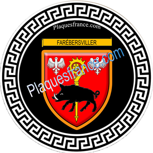 Plaque métal décorative fond noir ronde Ø 30 cm blason Farébersviller, canton de Freyming-Merlebach, Moselle 57