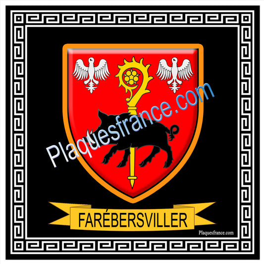 Plaque métal décorative fond noir carrée 30 x 30 cm blason Farébersviller, canton de Freyming-Merlebach, Moselle 57