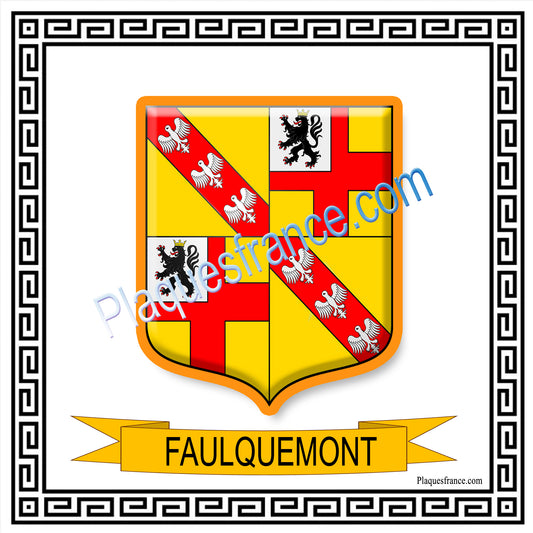Plaque métal décorative fond blanc carré 30 x 30 cm blason Faulquemont, canton Faulquemont 57