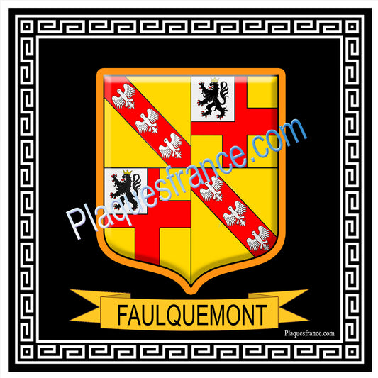 Plaque métal décorative fond noir carré 30 x 30 cm blason Faulquemont, canton Faulquemont 57